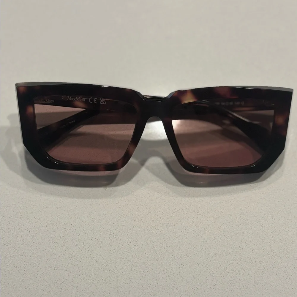 MaxMara Brown Tortoiseshell Rectangular Women's Sunglasses